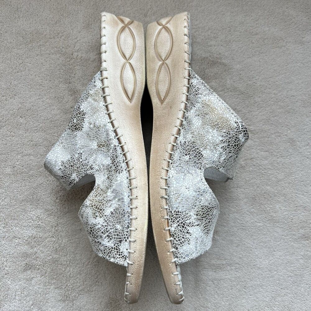 David Tate White w/ Crackle Bronze Leather Wedge Heel Slide Sandals‎ Women 10 N - Picture 5 of 16